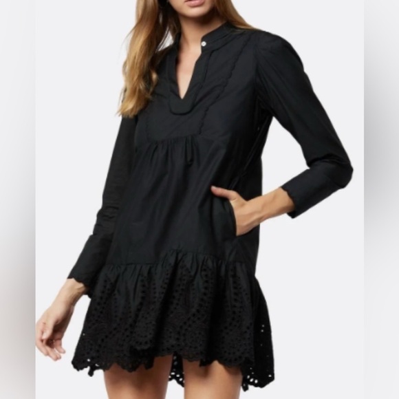 NWT Joie Dawn Scalloped Eyelet Mini Cotton Dress Black Size Small - Picture 1 of 7
